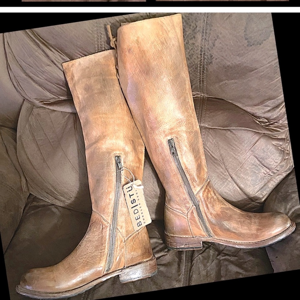 Bed Stu Knee High Boots Lace Up In Back Behind Knee Gem